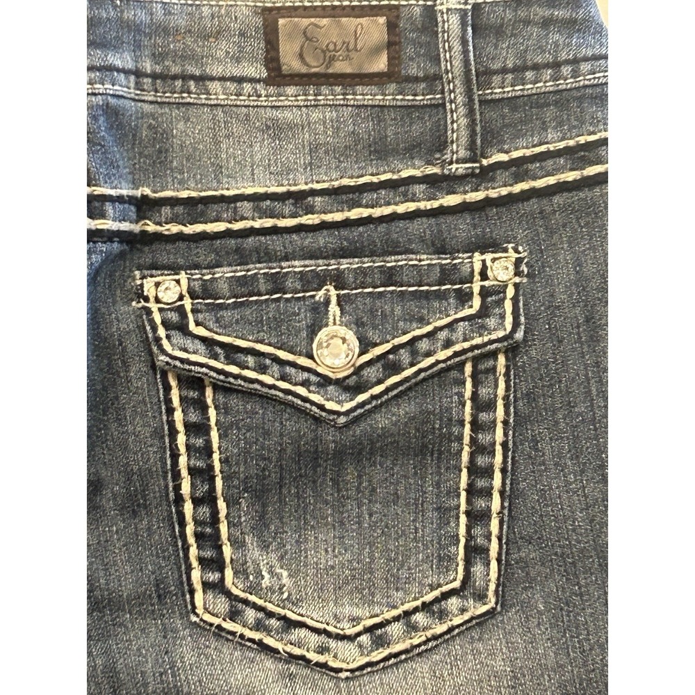 Earl Jean Denim Shorts Womens Size 10 Thick Stitch Rhinestones Cuffed Pockets - Picture 8 of 9